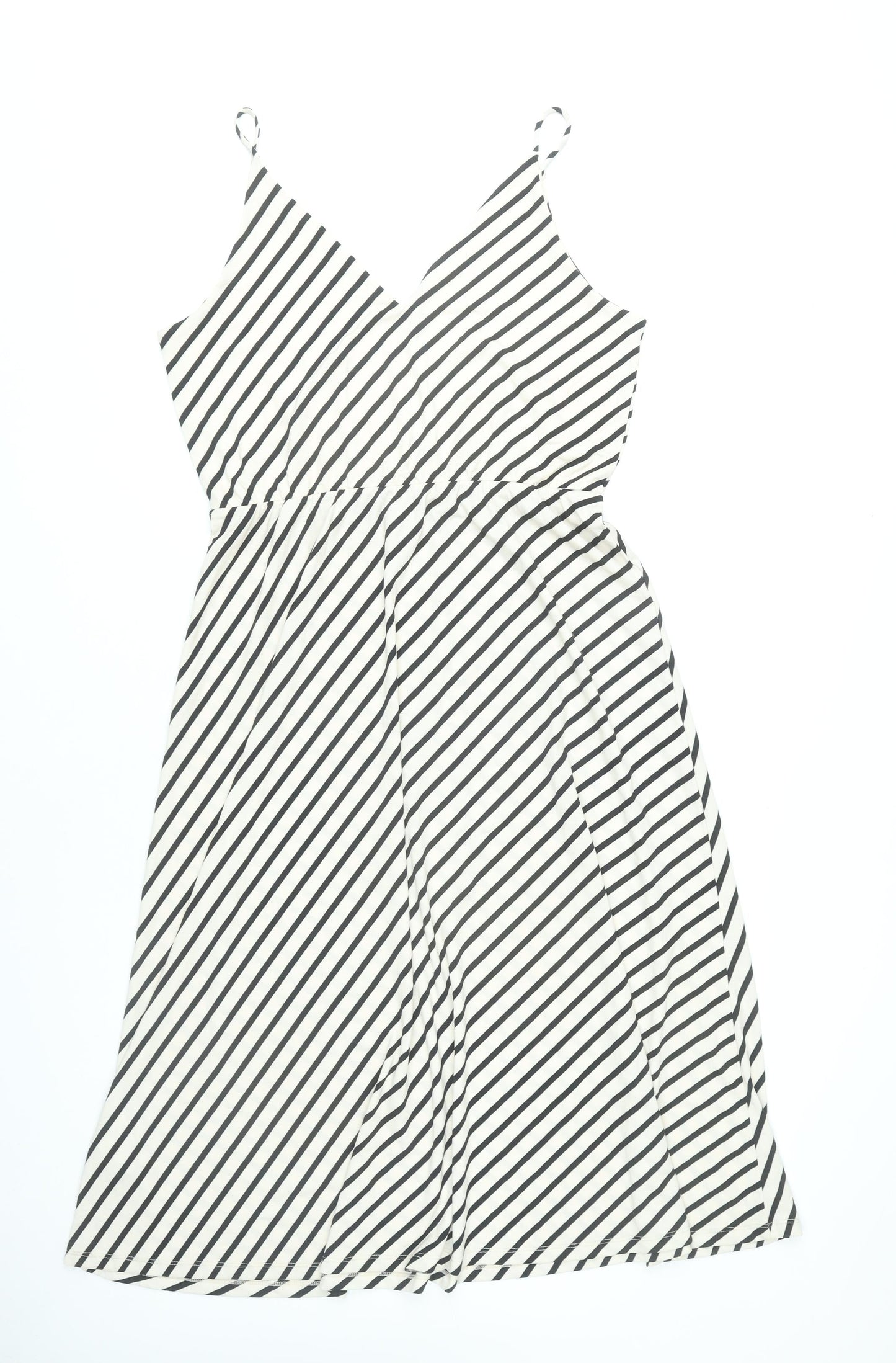 H&M Womens Black White Striped Wrap Dress Size 12 Sleeveless
