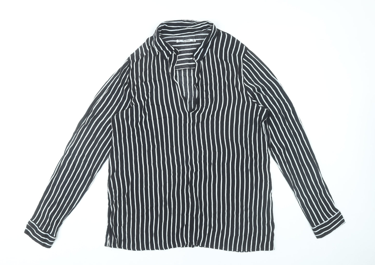 Pull&Bear Women’s Black Striped Tunic Shirt Size 12 Viscose