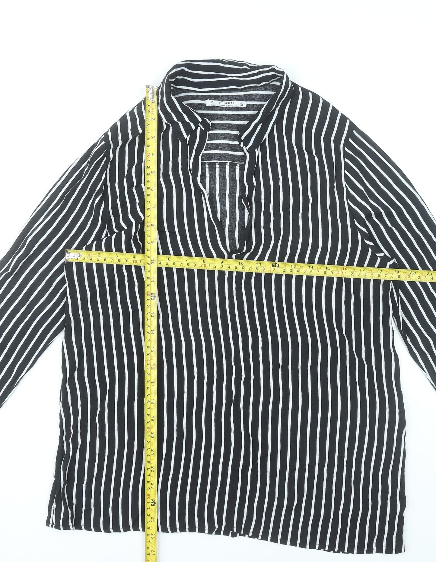 Pull&Bear Women’s Black Striped Tunic Shirt Size 12 Viscose