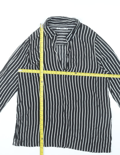 Pull&Bear Women’s Black Striped Tunic Shirt Size 12 Viscose