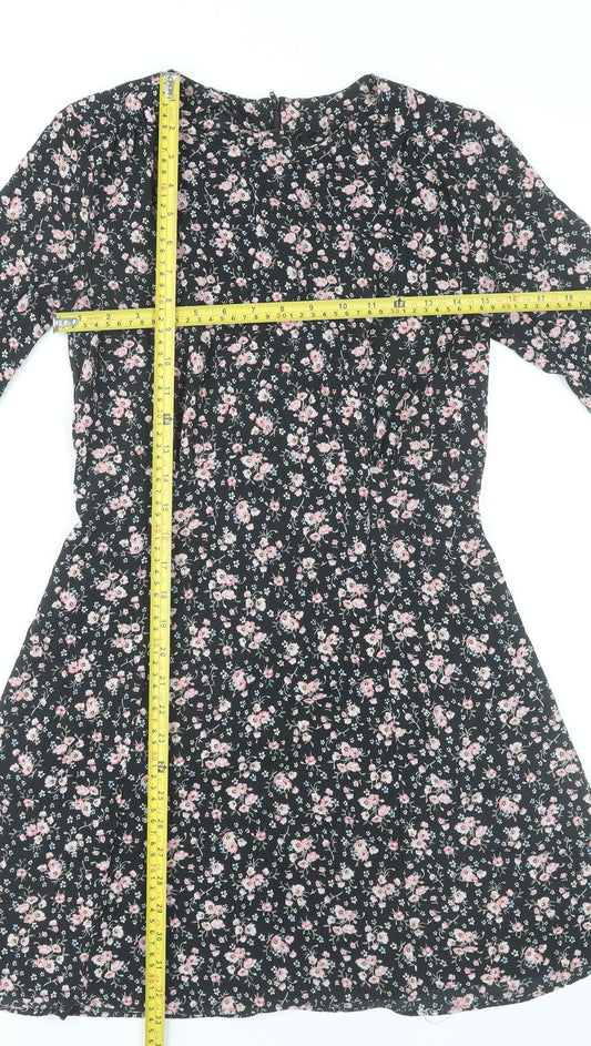 H&M Divided Women’s Black Floral A-Line Dress Size 10