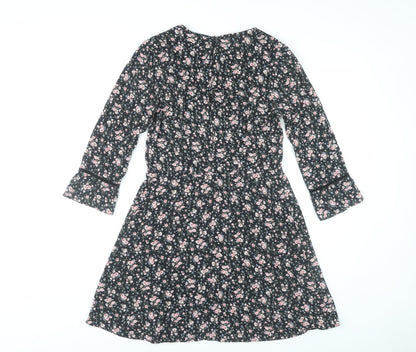 H&M Divided Women’s Black Floral A-Line Dress Size 10