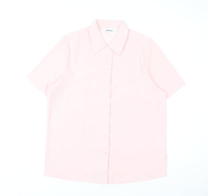 Damart Women’s Pink Button-Up Shirt Size 12 Collared Short Sleeve Polyester