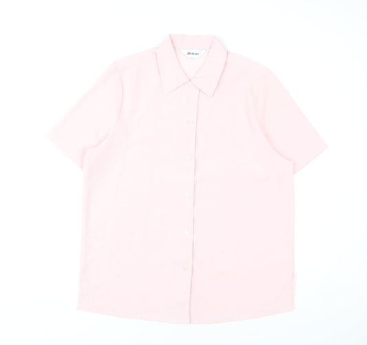 Damart Women’s Pink Button-Up Shirt Size 12 Collared Short Sleeve Polyester