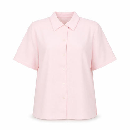 Damart Women’s Pink Button-Up Shirt Size 12 Collared Short Sleeve Polyester