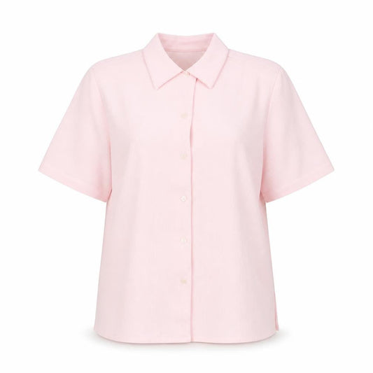 Damart Women’s Pink Button-Up Shirt Size 12 Collared Short Sleeve Polyester