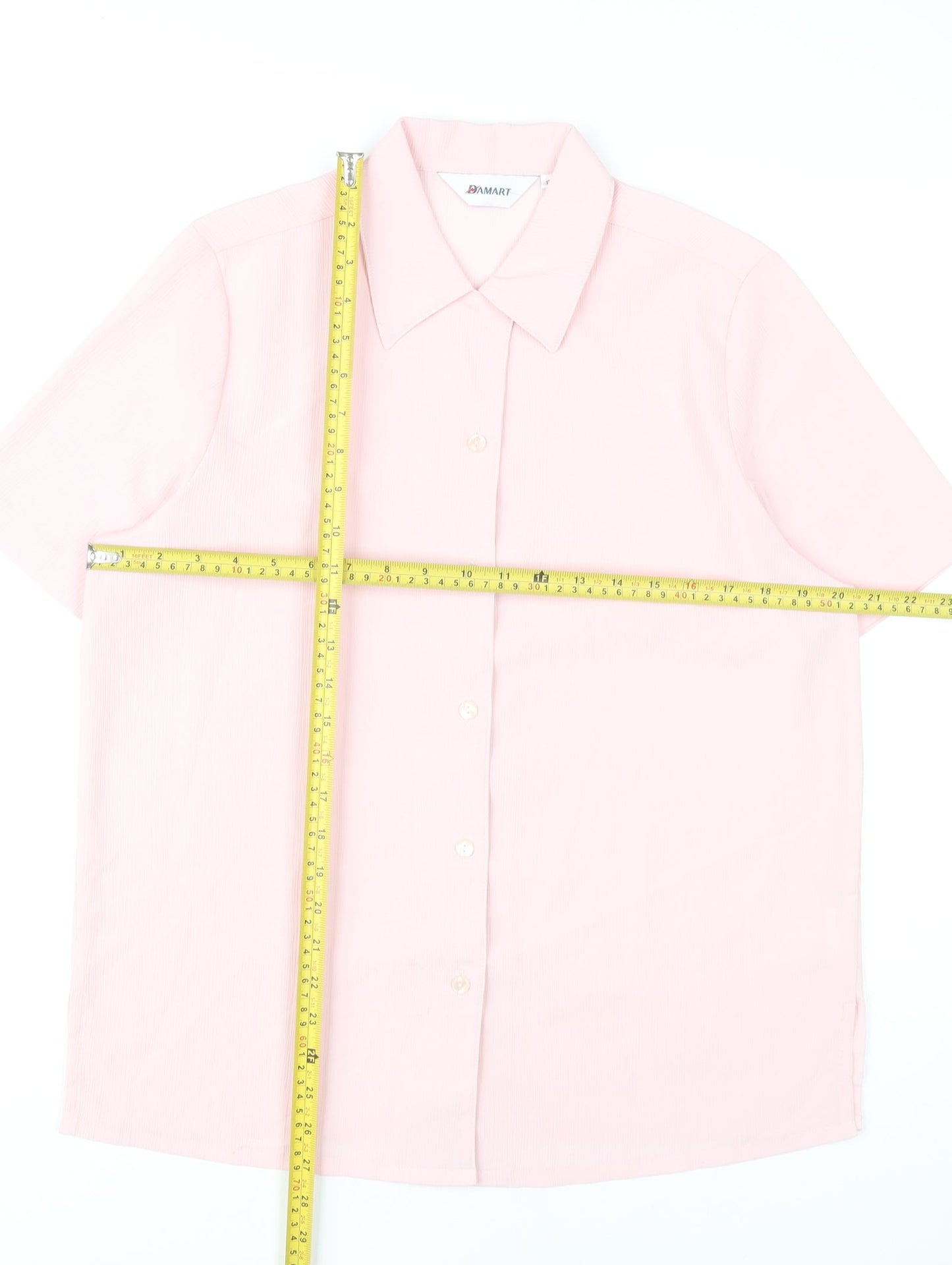 Damart Women’s Pink Button-Up Shirt Size 12 Collared Short Sleeve Polyester
