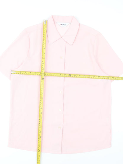 Damart Women’s Pink Button-Up Shirt Size 12 Collared Short Sleeve Polyester
