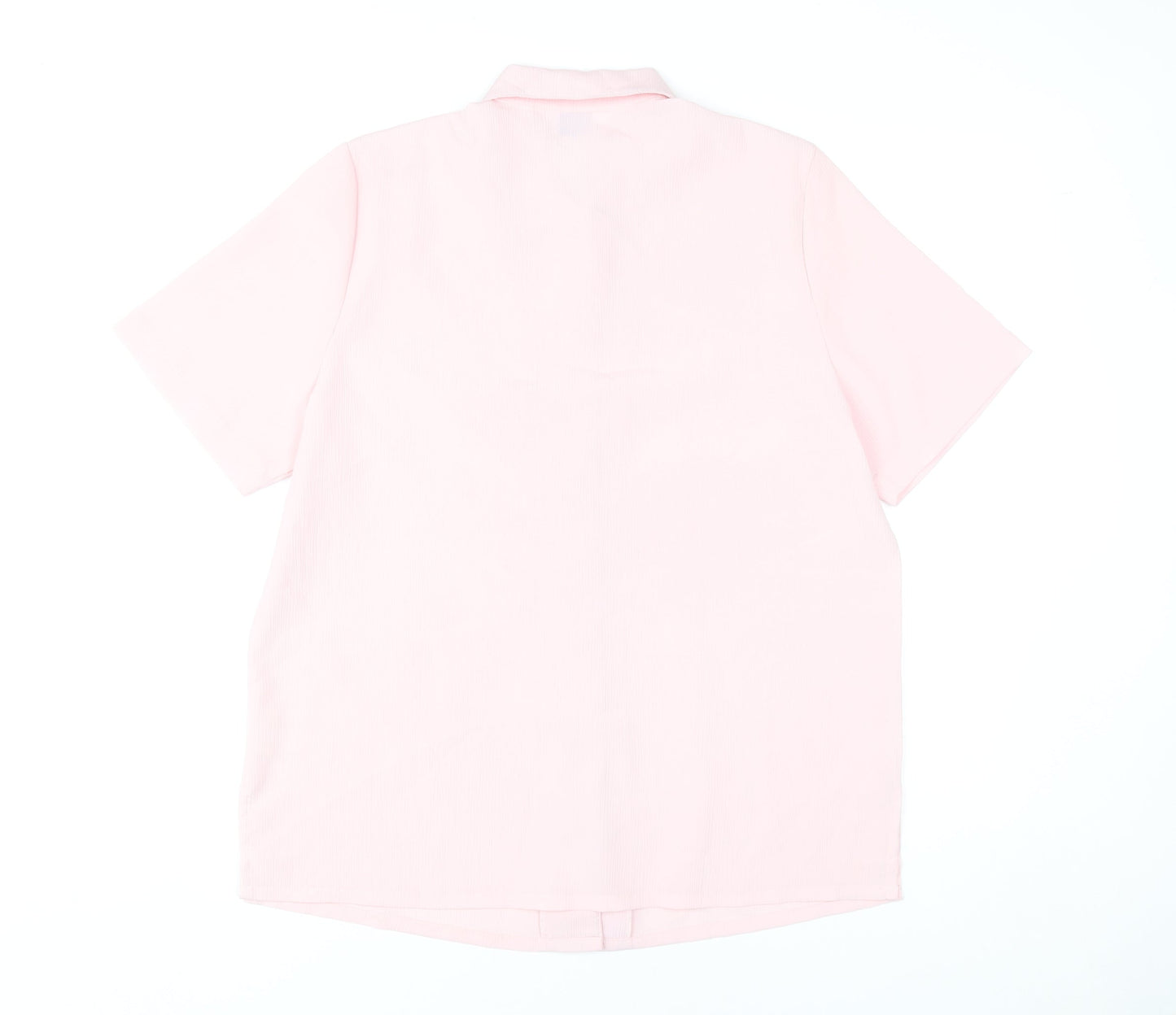 Damart Women’s Pink Button-Up Shirt Size 12 Collared Short Sleeve Polyester