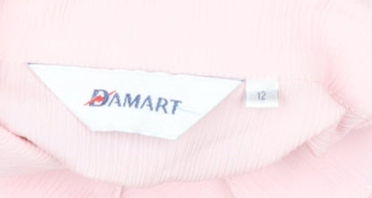 Damart Women’s Pink Button-Up Shirt Size 12 Collared Short Sleeve Polyester