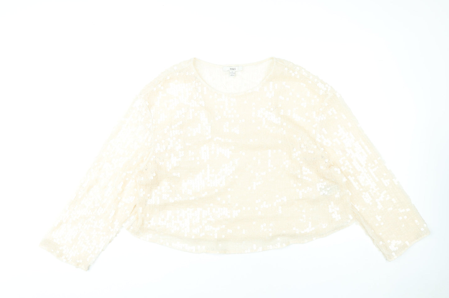 Marks and Spencer Women Beige Sequin Blouse Size 18 Long Sleeve
