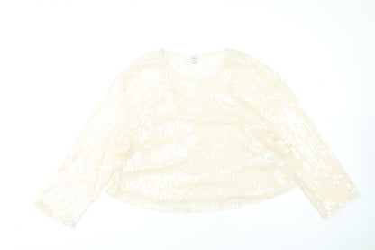 Marks and Spencer Women Beige Sequin Blouse Size 18 Long Sleeve