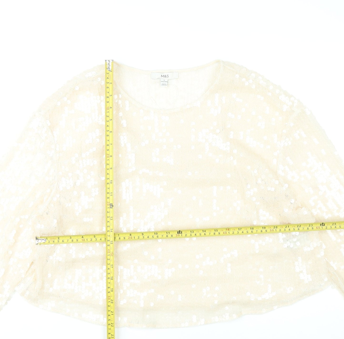 Marks and Spencer Women Beige Sequin Blouse Size 18 Long Sleeve