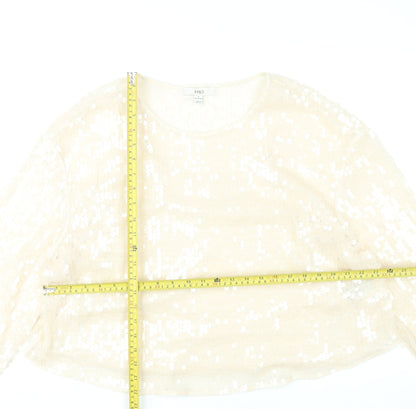 Marks and Spencer Women Beige Sequin Blouse Size 18 Long Sleeve