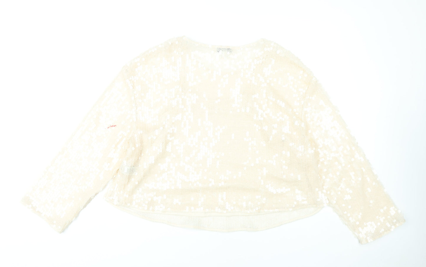 Marks and Spencer Women Beige Sequin Blouse Size 18 Long Sleeve