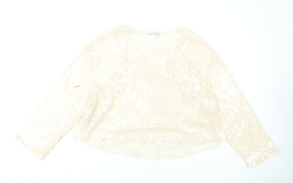 Marks and Spencer Women Beige Sequin Blouse Size 18 Long Sleeve