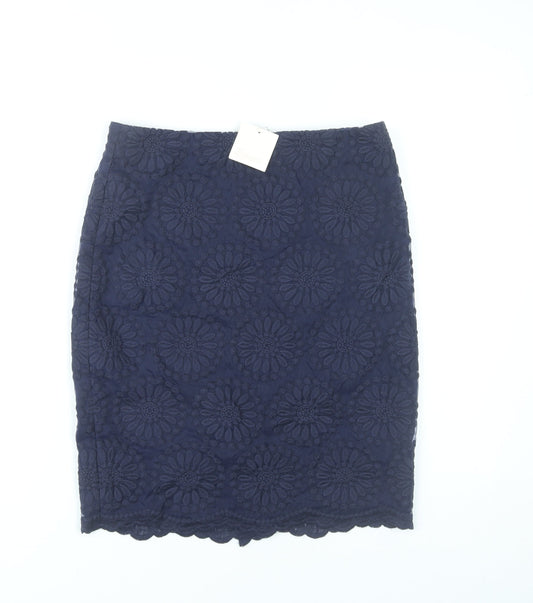 Boden Women’s Blue Lace Pencil Skirt Size 10 Knee Length Cotton Blend