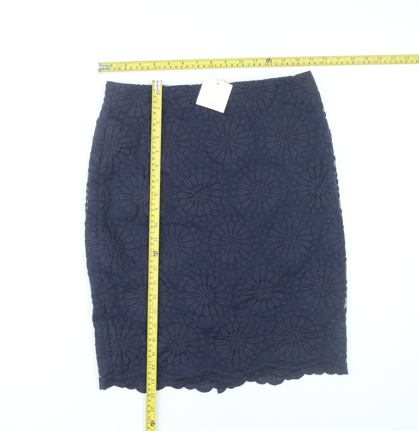 Boden Women’s Blue Lace Pencil Skirt Size 10 Knee Length Cotton Blend