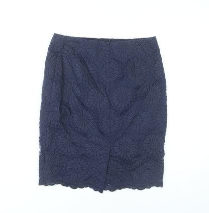 Boden Women’s Blue Lace Pencil Skirt Size 10 Knee Length Cotton Blend