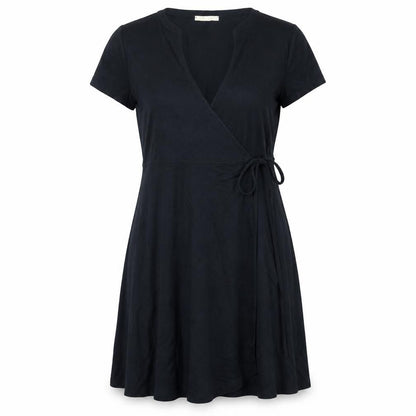 ESPRIT Women Black L Wrap Dress Viscose Short Sleeve