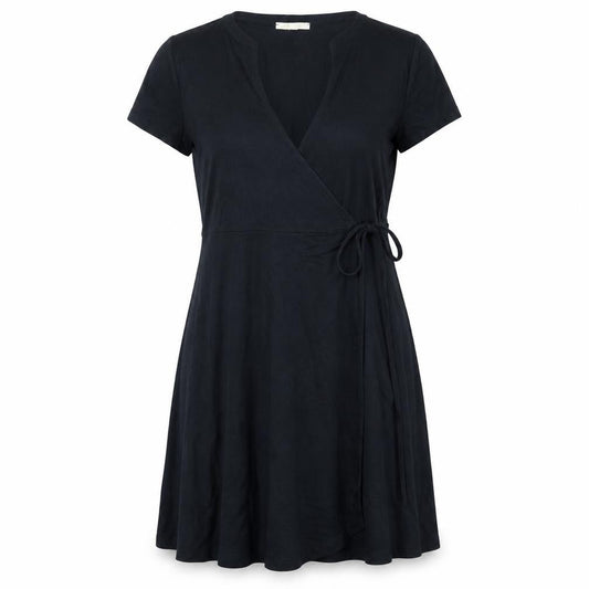 Front view of ESPRIT Women Black L Wrap Dress Viscose Short Sleeve