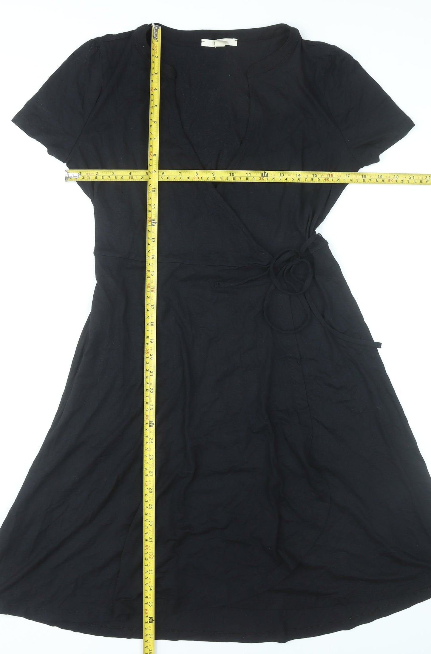 Esprit Women Black L Wrap Dress Viscose Short Sleeve