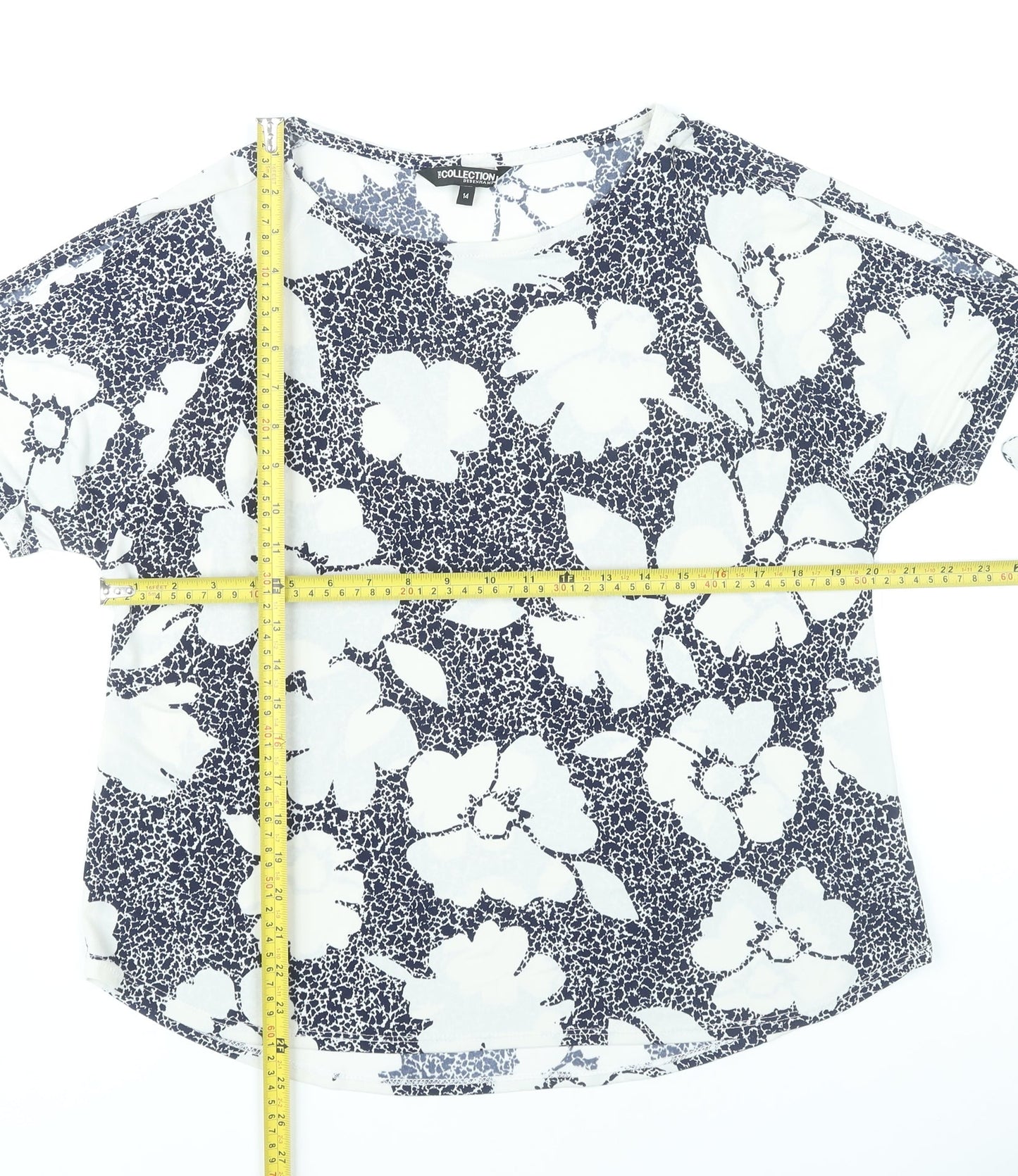 Debenhams Women’s Blue White Floral T-Shirt Size 14 Short Sleeve