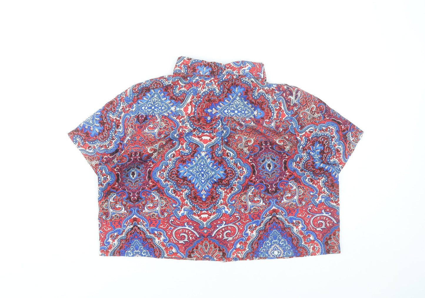 Boohoo Womens Multicoloured Paisley Blouse UK 12 Short Sleeve Cropped