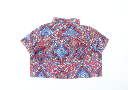 Boohoo Womens Multicoloured Paisley Blouse UK 12 Short Sleeve Cropped