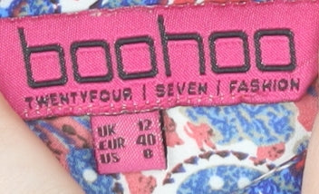 Boohoo Womens Multicoloured Paisley Blouse UK 12 Short Sleeve Cropped