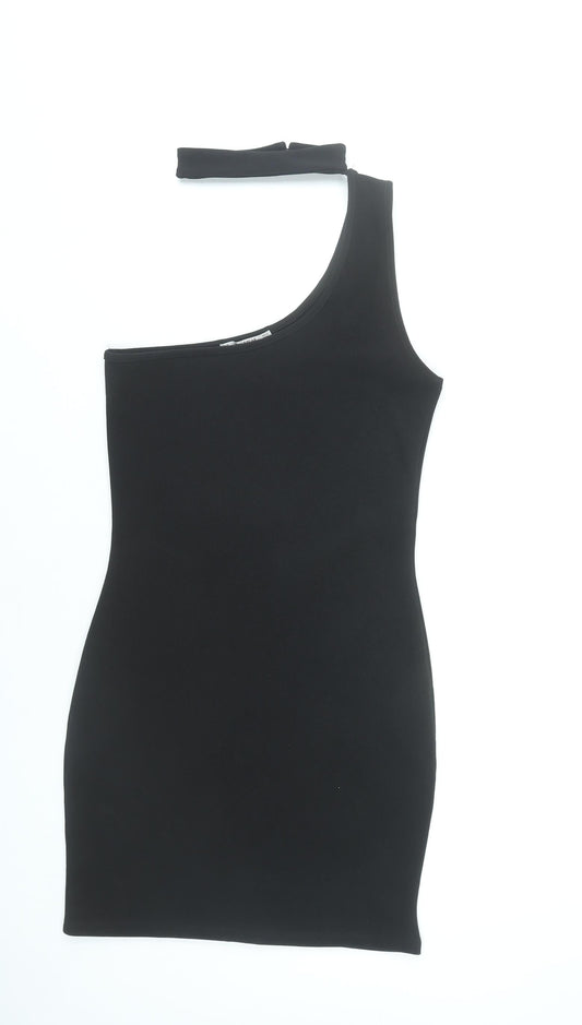 Pull & Bear Women Black Size 12 One Shoulder Bodycon Mini Dress