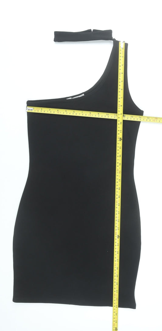 Pull & Bear Women Black Size 12 One Shoulder Bodycon Mini Dress