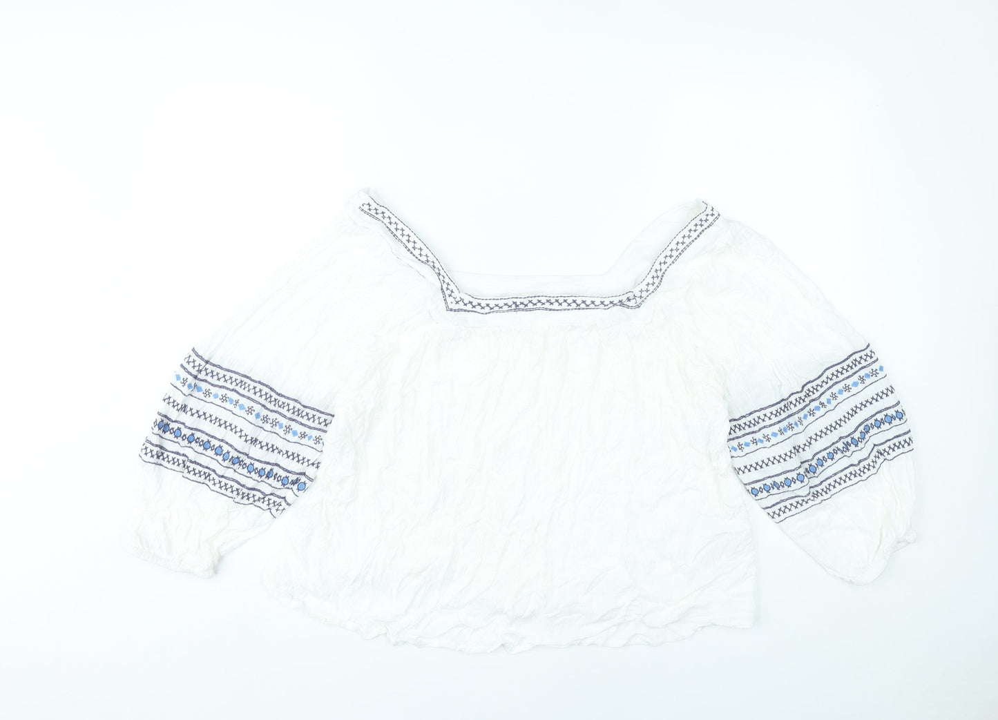 Figleaves Women’s White Embroidered Peasant Blouse Size 14