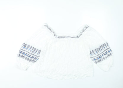 Figleaves Women’s White Embroidered Peasant Blouse Size 14