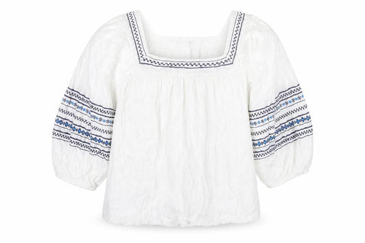 Figleaves Women’s White Embroidered Peasant Blouse Size 14