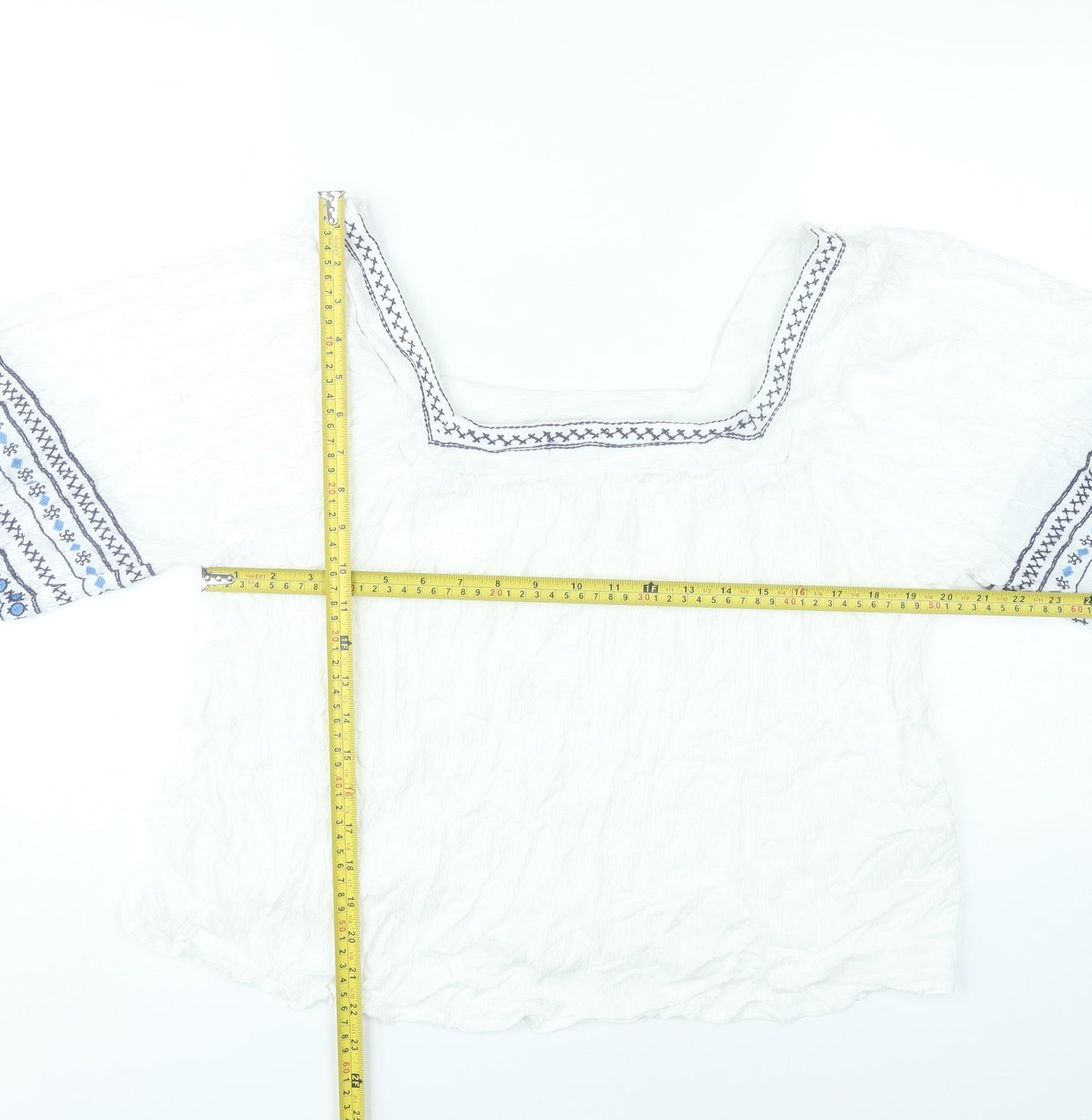 Figleaves Women’s White Embroidered Peasant Blouse Size 14