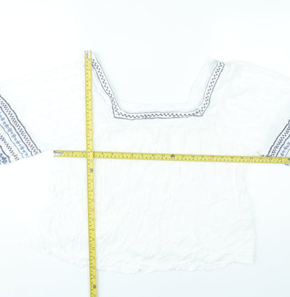 Figleaves Women’s White Embroidered Peasant Blouse Size 14