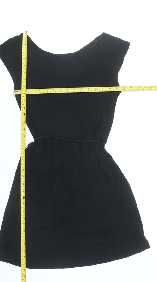 Massimo Dutti Women Black A-Line Short Dress Size 12 Sleeveless