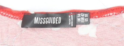 Missguided Women Red Floral Wrap Dress Size 14 Short Sleeve V-Neck