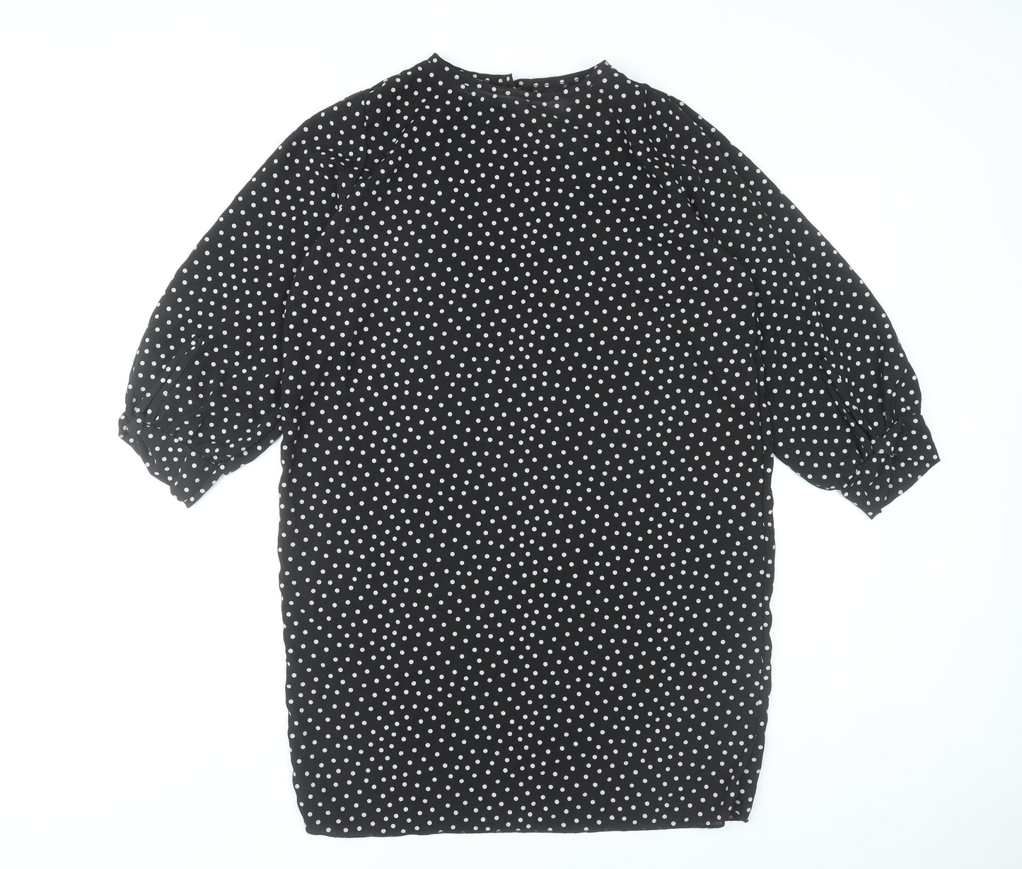 Boohoo Women Black Polka Dot Shift Dress Size 12 Puff Sleeve