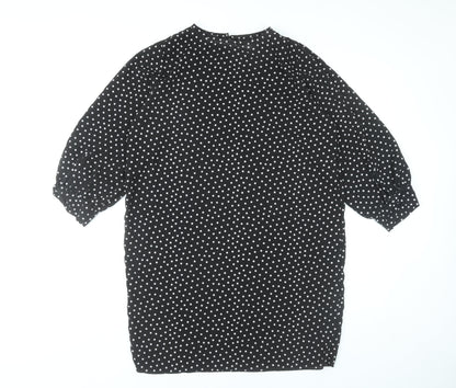 Boohoo Women Black Polka Dot Shift Dress Size 12 Puff Sleeve