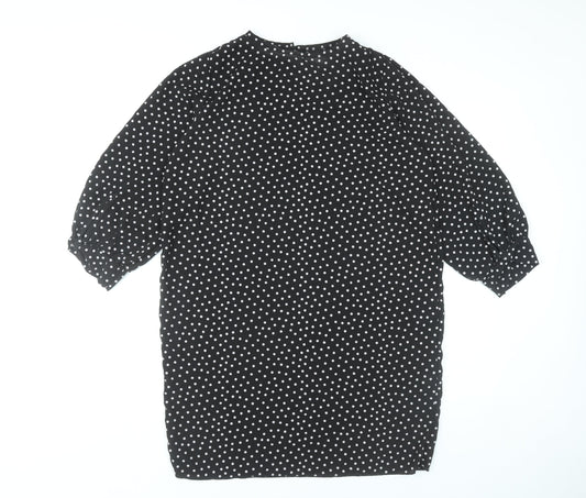 Boohoo Women Black Polka Dot Shift Dress Size 12 Puff Sleeve
