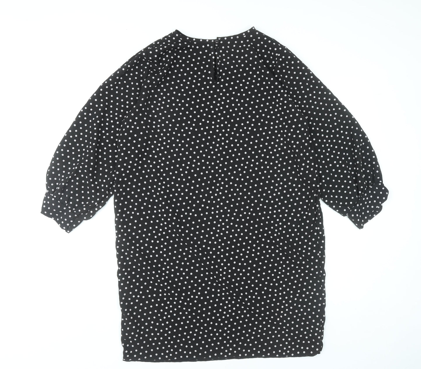 Boohoo Women Black Polka Dot Shift Dress Size 12 Puff Sleeve