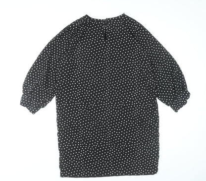 Boohoo Women Black Polka Dot Shift Dress Size 12 Puff Sleeve