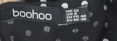 Boohoo Women Black Polka Dot Shift Dress Size 12 Puff Sleeve