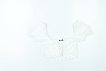 Boohoo Women White Cotton Cropped Puff Sleeve Blouse UK 10