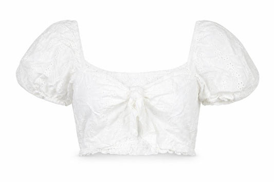 Boohoo Women White Cotton Cropped Puff Sleeve Blouse UK 10