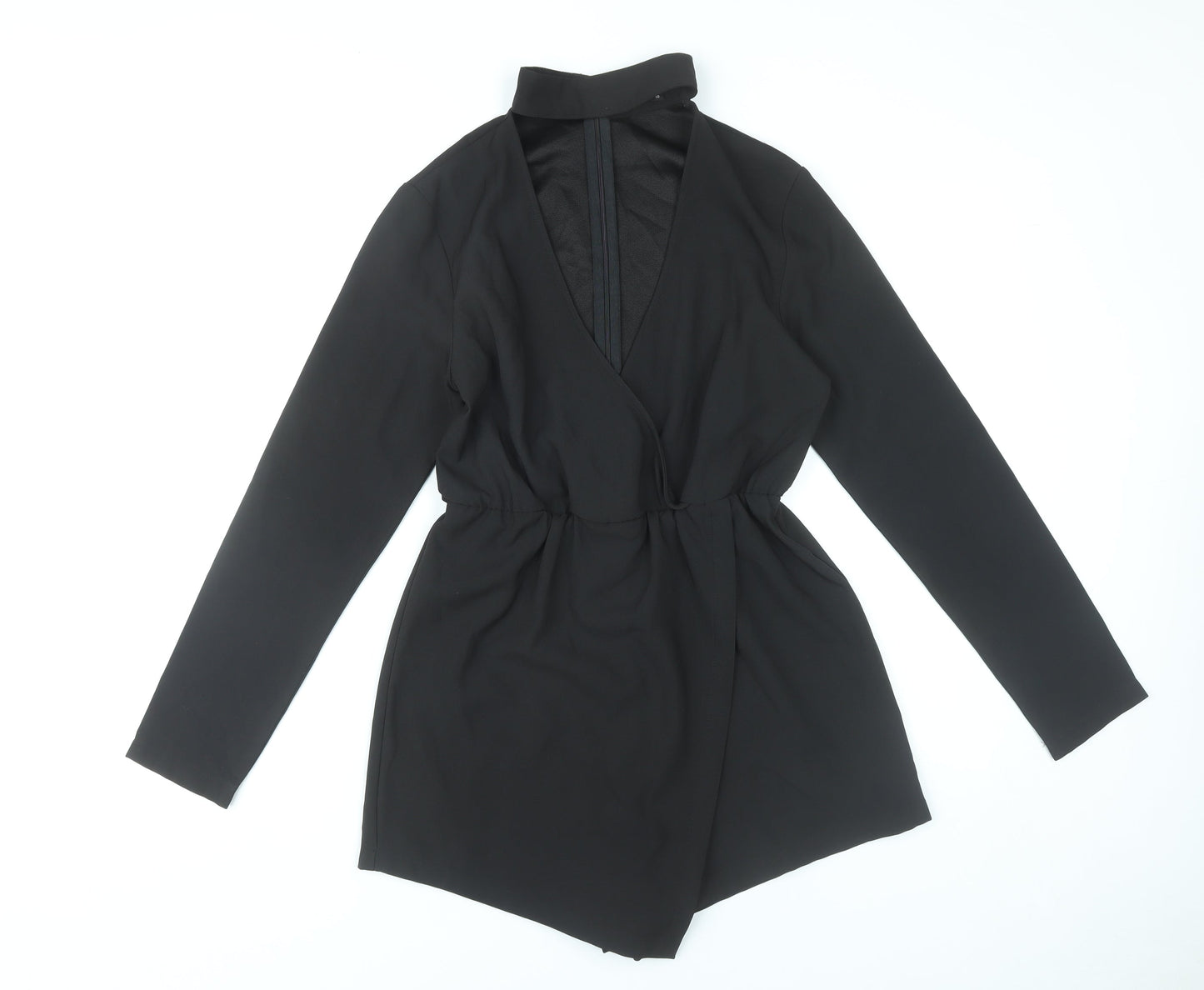 PrettyLittleThing Women's Black Size 10 Long Sleeve V-Neck Playsuit