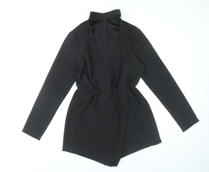 PrettyLittleThing Women's Black Size 10 Long Sleeve V-Neck Playsuit