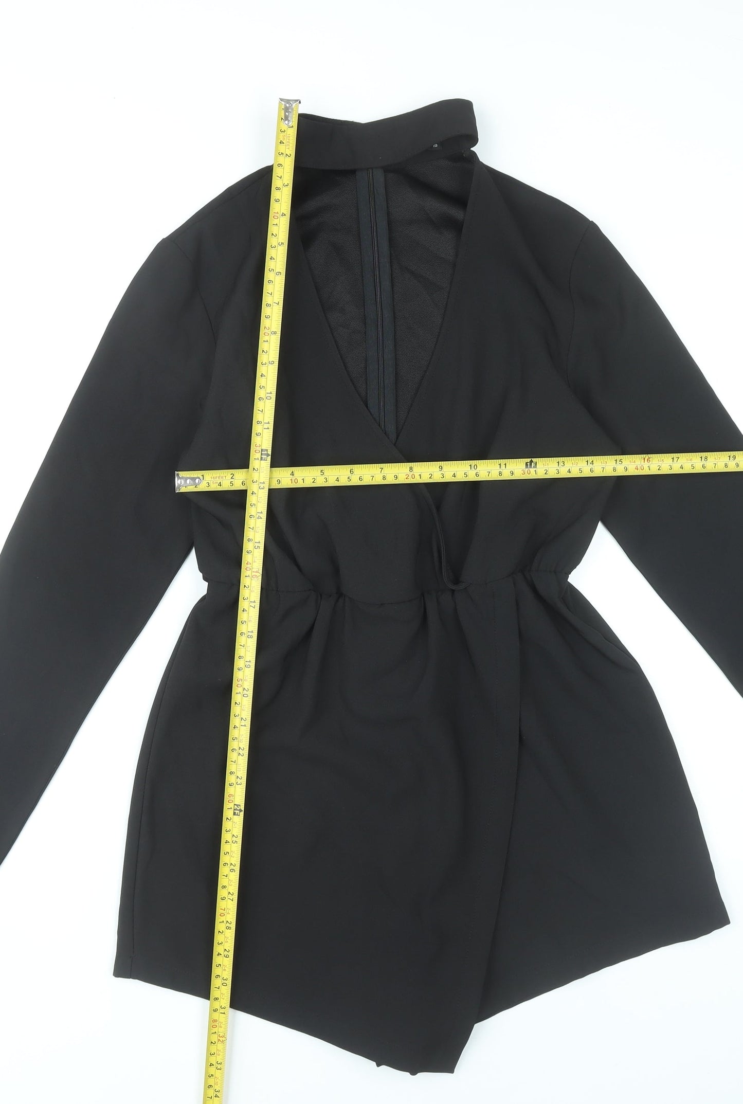 PrettyLittleThing Women's Black Size 10 Long Sleeve V-Neck Playsuit